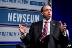 Vicefiscal general de EE.UU. Rod Rosenstein durante un evento en el Newseum, el museo de las noticias en Washington, el 1 de mayo de 2018.
