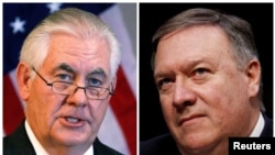 Una combinación de fotos muestra el saliente secretario de Estado de EE.UU., Rex Tillerson, y al director de la CIA, Mike Pompeo, quien ha sido propuesto por el presidente Donald Trump para secretario de Estado.