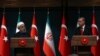 FILE - Iran's President Hassan Rouhani, left, and his Turkish counterpart Recep Tayyip Erdogan speak during a joint news conference in Ankara, Turkey, April 16, 2016. Тhe two countries are now seen as very much on different sides in the Middle East.