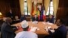 French President Macron (C) hosts a meeting with Burkina Faso's President Roch Marc Christian Kabore, Chadian President Idriss Deby, Malian President Ibrahim Boubacar Keita, Mauritania's President Mohamed Ould Abdel Aziz, and Niger's President Mahamadou Issoufou, Dec. 13, 2017.