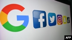 Logos de multinacionales estadounidenses de tecnología y servicios de Internet. Foto AFP tomada el 21 de octubre de 2020. 