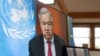 FILE - In this handout photo released by the United Nations, U.N. Secretary-General Antonio Guterres holds a virtual press conference at U.N. headquarters in New York City, April 3, 2020.