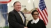 U.S. Secretary of State Mike Pompeo shakes hands with Indonesian Foreign Minister Retno Marsudi during their meeting in Jakarta, Indonesia, Aug. 4, 2018.