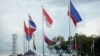 The flags of member nations of the Association of Southeast Asian Nations (ASEAN) are pictured in Bandar Seri Begawan, April 24, 2013. 