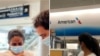 Anamely Ramos en el Aeropuerto de Miami, cuando fue notificada que tiene prohibido el regreso a su país. [Fotocomposición Radio Televisión Martí].