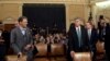 Top U.S. diplomat in Ukraine William Taylor, and career Foreign Service officer George Kent, left, arrive to testify before the House Intelligence Committee on Capitol Hill in Washington.