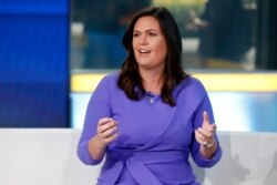 FILE - Fox News contributor Sarah Sanders makes her first appearance on the "Fox &amp; Friends" television program in New York, Sept. 6, 2019.