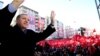 Turkey's President Recep Tayyip Erdogan waves to the crowd during his first official campaign stop in Kahramanmaras, southeastern Turkey, Feb. 17, 2017, ahead of an April 16 national referendum on expanding executive powers.