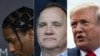 Photo combination created on July 25, 2019 shows rapper ASAP Rocky (L) in Los Angeles on Oct. 29, 2016, Swedish PM Stefan Lofven (C) in Paris on June 24, 2019 and US President Donald Trump (R) at the White House in Washington, DC., July 24, 2019.