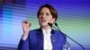 Meral Aksener, a former Turkish interior minister and deputy parliament speaker, addresses her party's first meeting in Ankara, Oct. 25, 2017. Hoping to challenge President Recep Tayyip Erdogan in elections set for 2019, Aksener founded the center-right Iyi Party (Good Party) in Ankara with a group of legislators who broke away from Turkey's nationalist party this year.