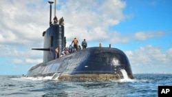 This undated photo provided by the Argentina Navy shows an ARA San Juan, a German-built diesel-electric vessel, near Buenos Aires, Argentina. Argentina's navy said Nov. 17, 2017, it has lost contact with its ARA San Juan submarine off the country's southe
