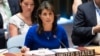 FILE - U.S. Ambassador to the United Nations Nikki Haley speaks during a Security Council meeting, Aug. 28, 2018, at United Nations headquarters in New York. 