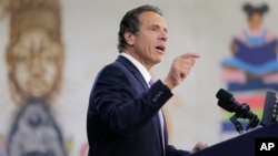 FILE - New York Gov. Andrew Cuomo speaks at an event in the Brownsville section of Brooklyn in New York, July 5, 2018. 