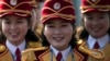Members of the North Korea cheering group gather before a welcome ceremony inside the Gangneung Olympic Village prior to the 2018 Winter Olympics in Gangneung, South Korea, Feb. 8, 2018. 